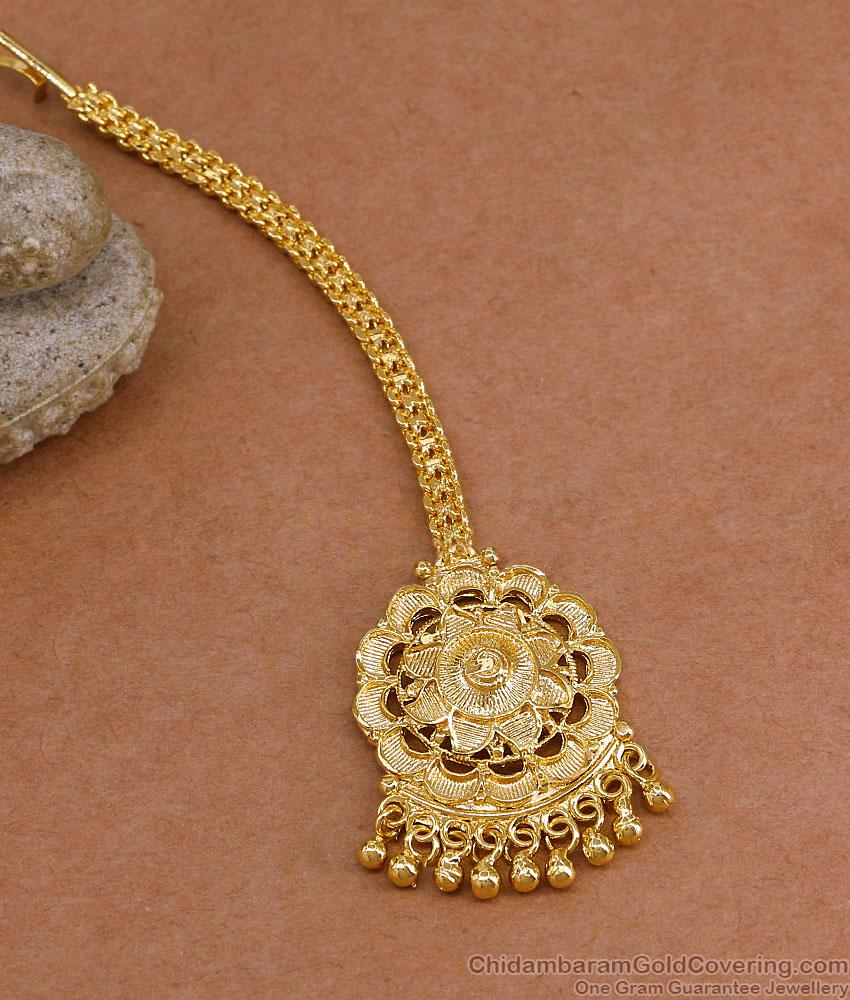Light Weight Flower Design Gold Finish Nethichutti For Women NCHT487