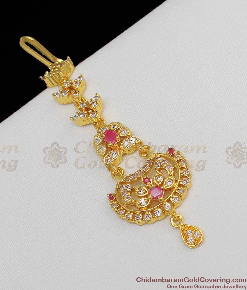 Short Maang Tikka Nethichutti Multi Stone Bridal Collection Hair Ornament NCHT49