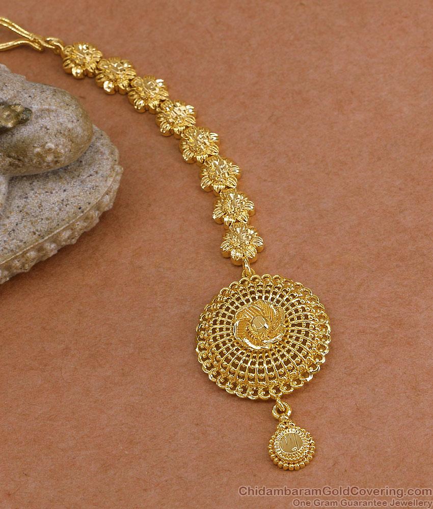 Attractive Floral Design 1 Gram Gold Maang Tikka For Bridal Wear NCHT491 Attractive Floral Design 1 Gram Gold Maang Tikka For Bridal Wear NCHT491