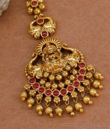 Grand Gajalakshmi Design Ruby Kemp Stone Maang Tikka Antique Collections NCHT493 Grand Gajalakshmi Design Ruby Kemp Stone Maang Tikka Antique Collections NCHT493