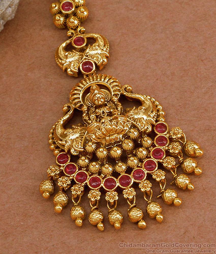 Grand Gajalakshmi Design Ruby Kemp Stone Maang Tikka Antique Collections NCHT493