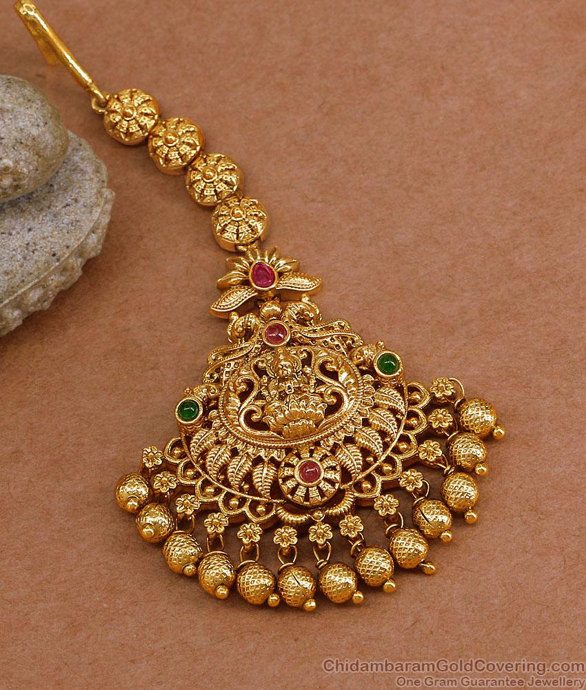High Quality Nagas Bridal Wear Antique Gold Maang TIkka Lakshmi Design NCHT495