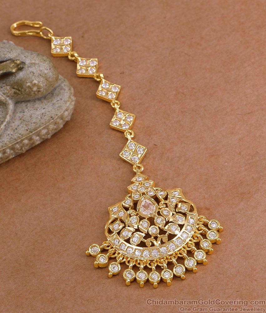 Latest Full White Stone 5 Metal Maang Tikka For Brides NCHT497 Latest Full White Stone 5 Metal Maang Tikka For Brides NCHT497