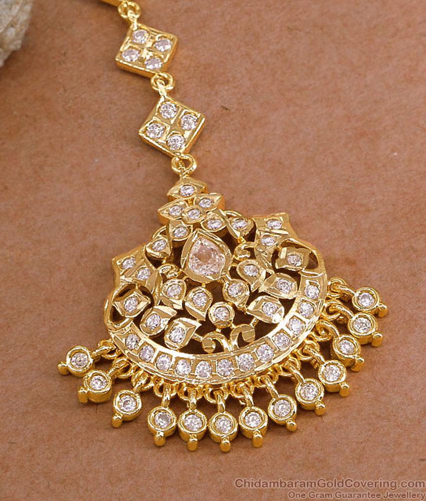 Latest Full White Stone 5 Metal Maang Tikka For Brides NCHT497 Latest Full White Stone 5 Metal Maang Tikka For Brides NCHT497