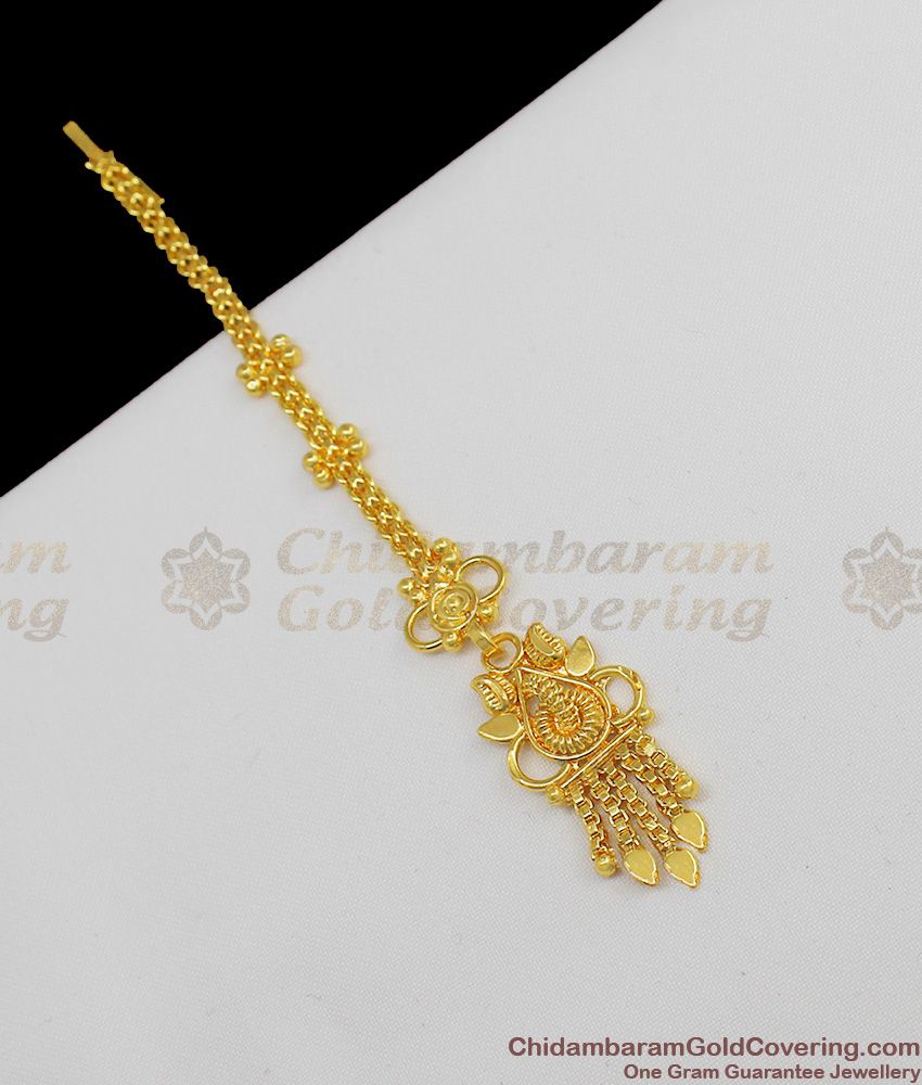 South Indian Model Gold Plated Maang Tikka Leaf Design Hair Ornament NCHT58