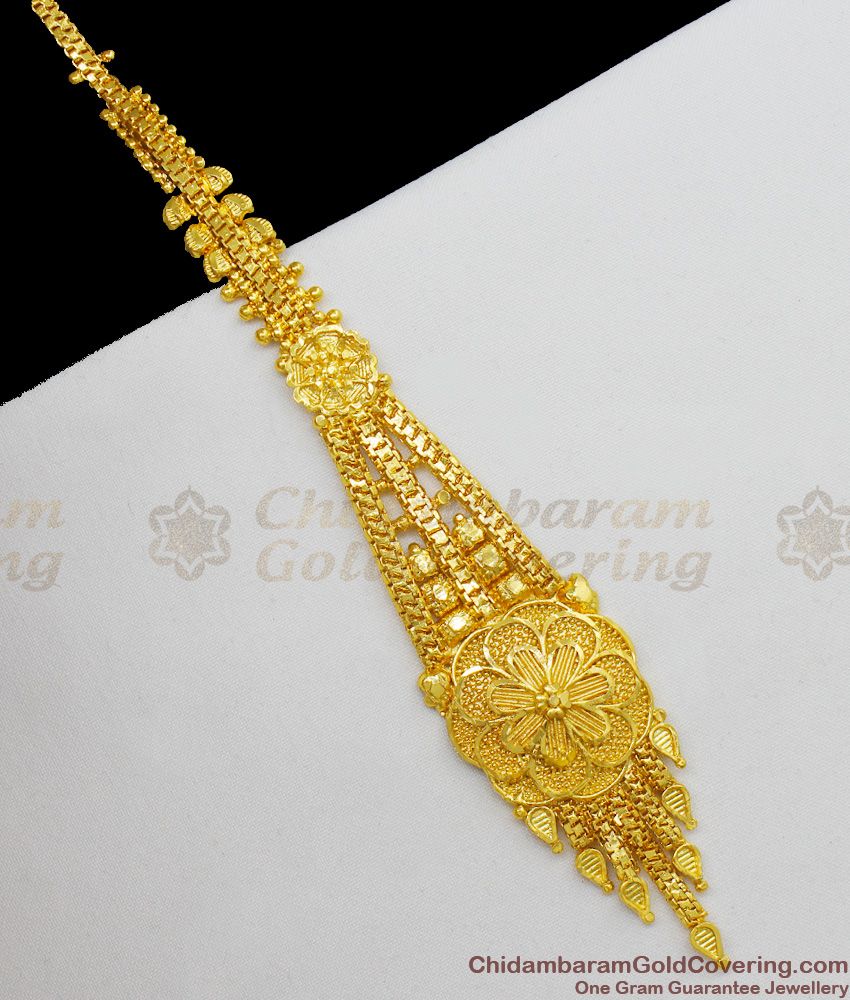 Grand Bridal Design Flower Model Gold Forming Nethichutti Ornament For Brides NCHT89