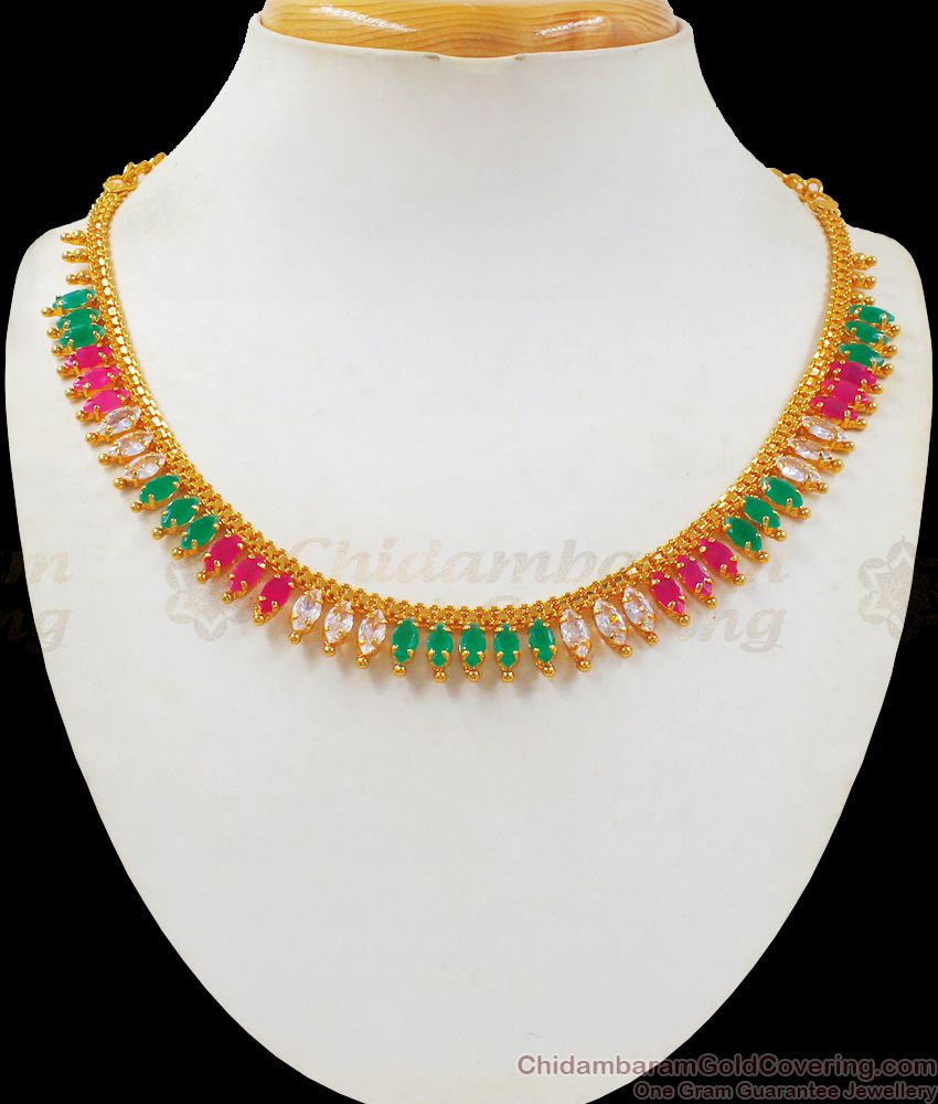 Multi Color Stone Mullai Design Gold Necklace Shop Online NCKN2332