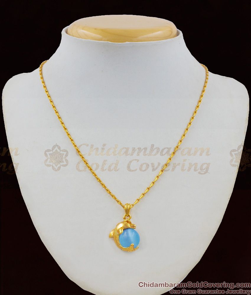 Dolphin Design Blue Ball Gold Pendant For Girls And Ladies SMDR309 Dolphin Design Blue Ball Gold Pendant For Girls And Ladies SMDR309