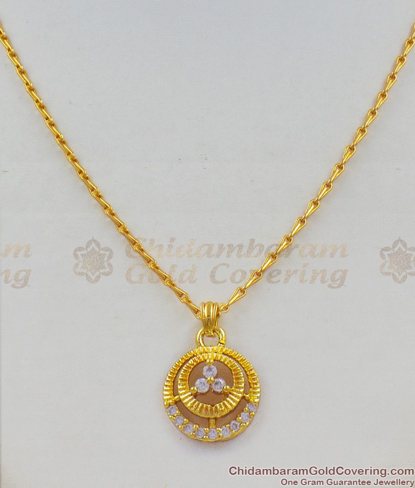Dazzling White CZ Stone Gold Inspired Short Pendant Chain Jewelry Online SMDR400