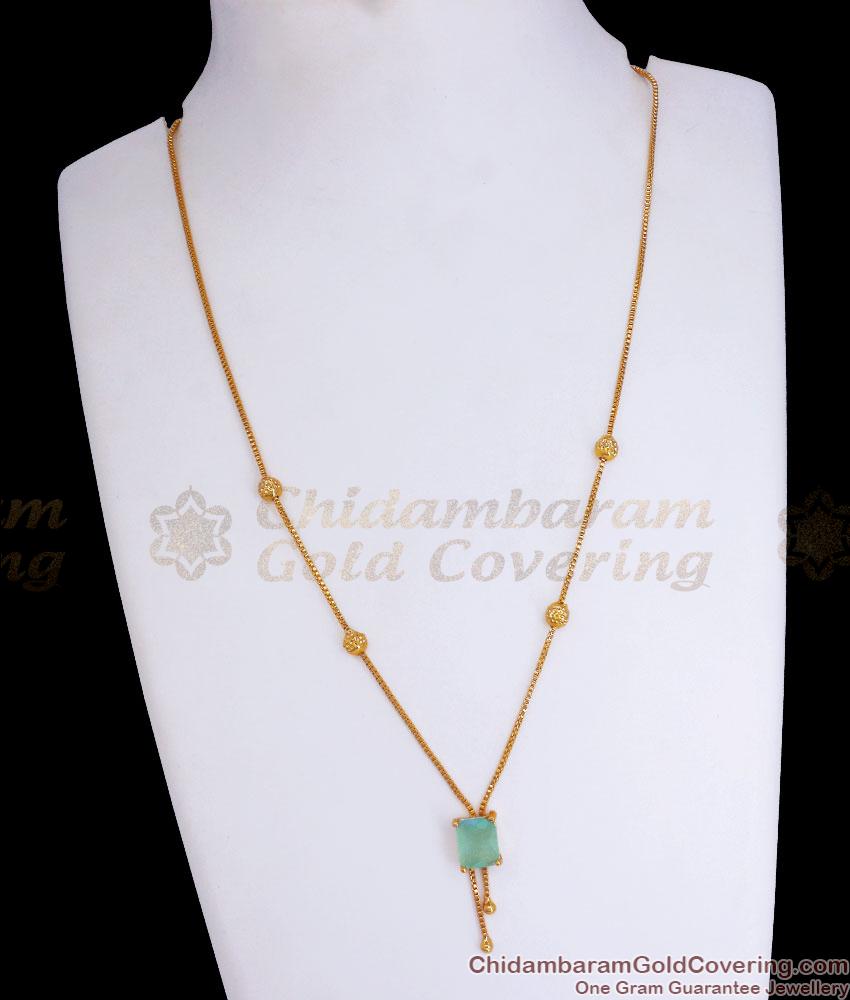Stylish Aqua Green Pastel Stone 1 Gram Gold Small Pendant Chain SMDR2014