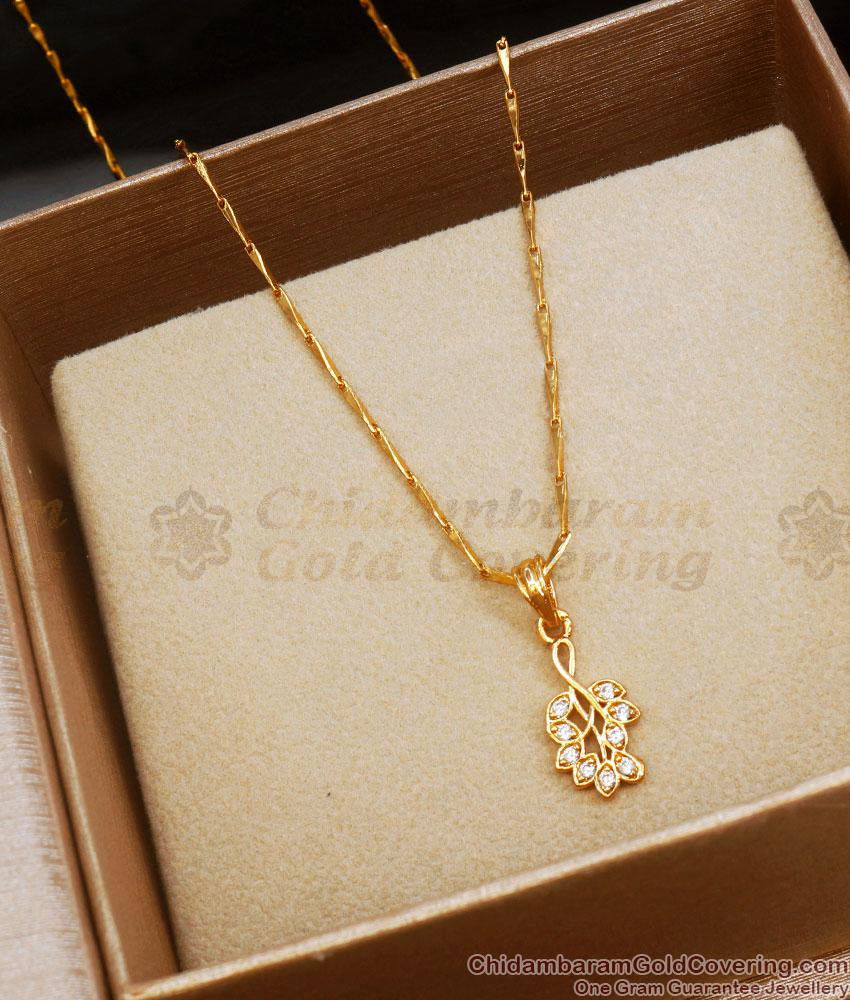Office Wear 1 Gram Gold Pendant Chain Leaf Design With Stones SMDR2016