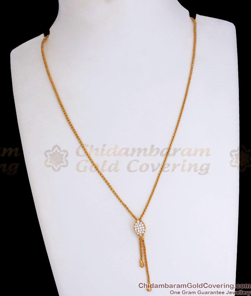 Light Weight Gold Plated Pendant Chain White Ad Stone Collections SMDR2020