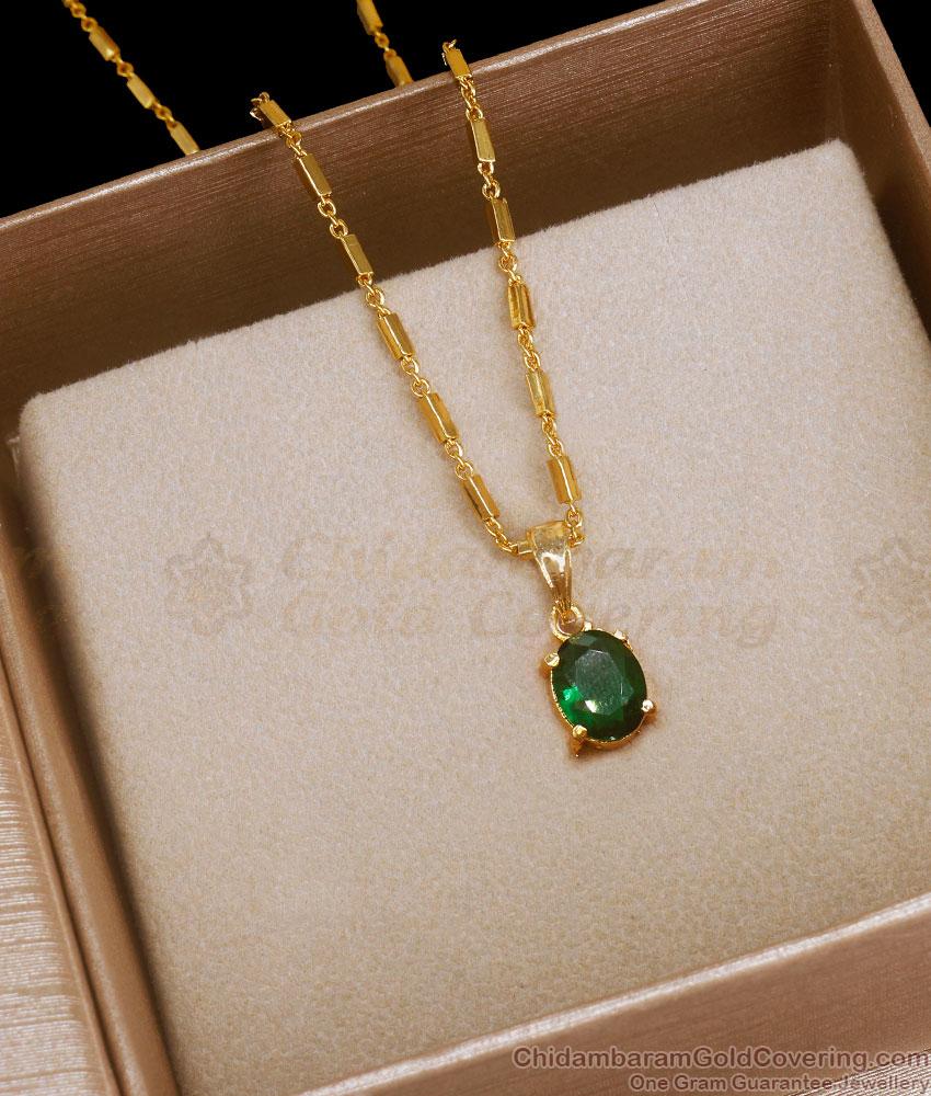 Shinning Emerald Stone Gold Imitation Pendant Chain Shop Online SMDR2030