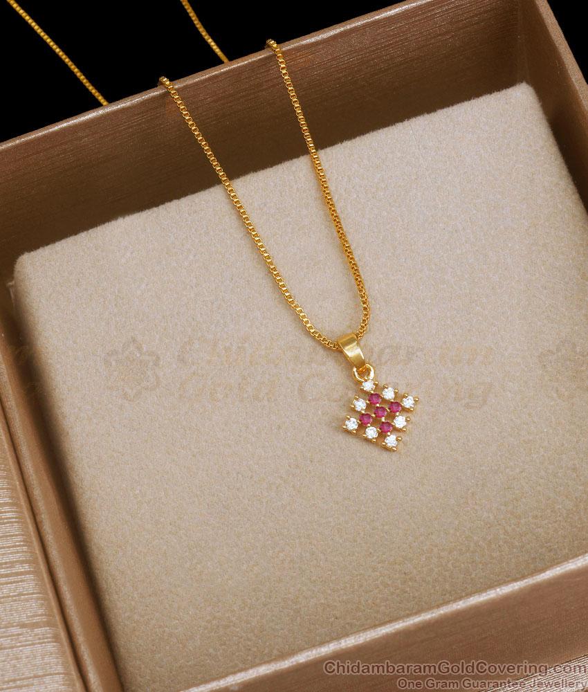 Eye Catchy Diamond Collections Pendant Chain Ruby White Stone SMDR2032