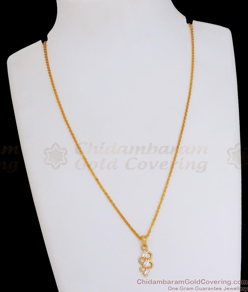 Stylish White Ad Stone Gold Plated Small Dollar Chain Designs SMDR2034