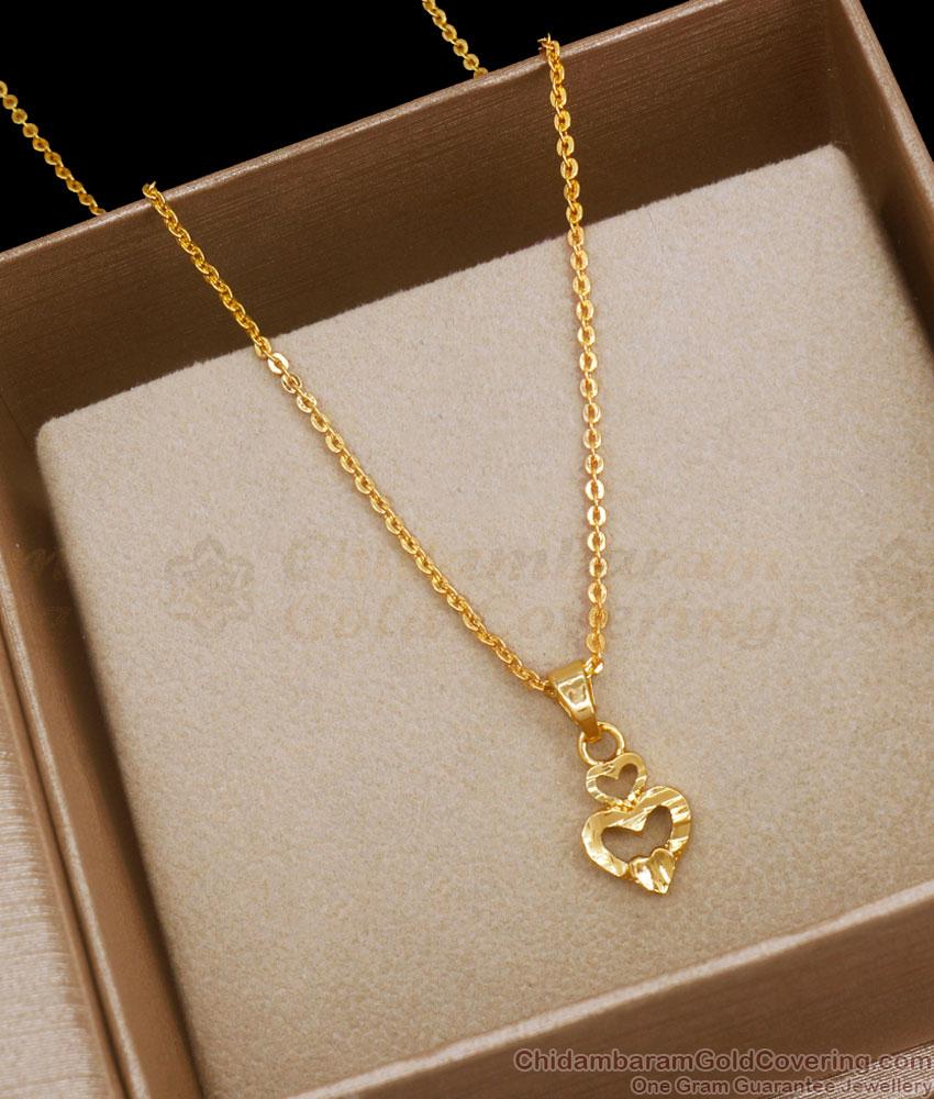 Dual Heart One Gram Gold Pendant Chain Valentines Special SMDR2036