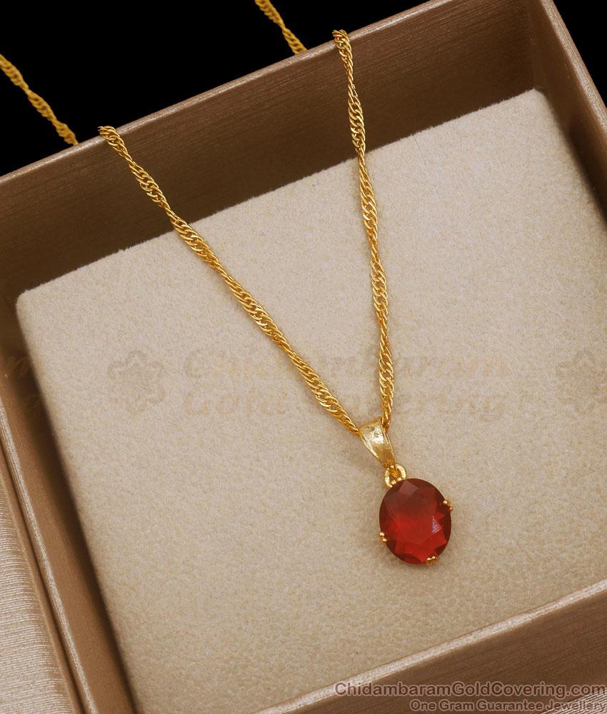 Attractive Single Ruby Stone Gold Imitation Pendant Chains Shop Online SMDR2041