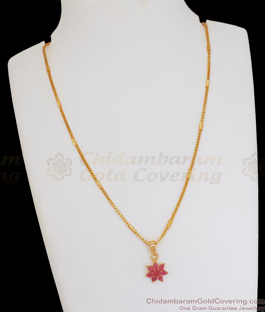 Beautiful Full Ruby Floral Pendant Gold Plated Chain Shop Online SMDR2042