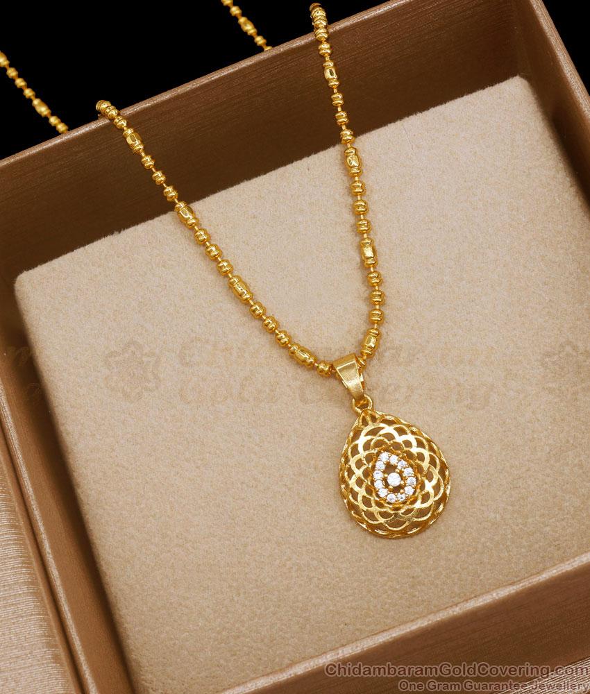 One Gram Gold Pendant Chain White Ad Stone Droplet Design SMDR2044