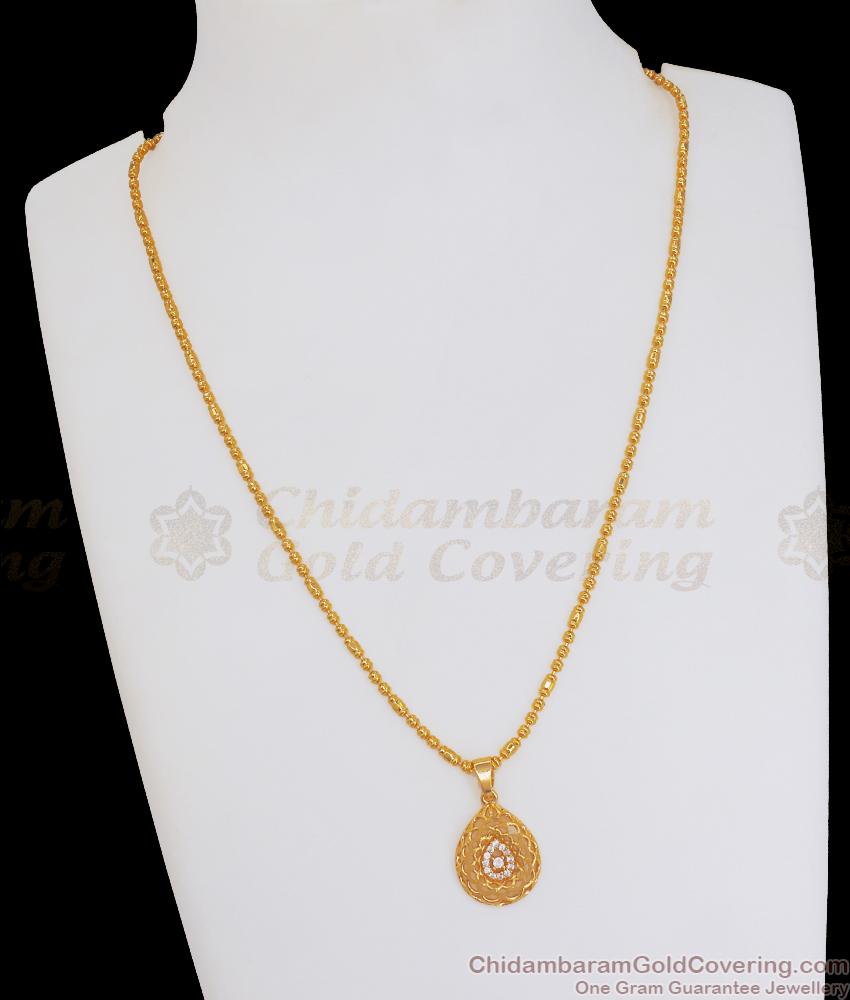 One Gram Gold Pendant Chain White Ad Stone Droplet Design SMDR2044