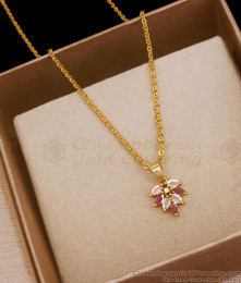 Diamond Designs White Zircon Stone Floral Gold Pendant Chain Daily Wear SMDR2045 Diamond Designs White Zircon Stone Floral Gold Pendant Chain Daily Wear SMDR2045