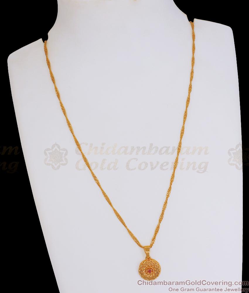 Spiral 1 Gram Gold Pendant Chain Cz Ruby Stone Design SMDR2046
