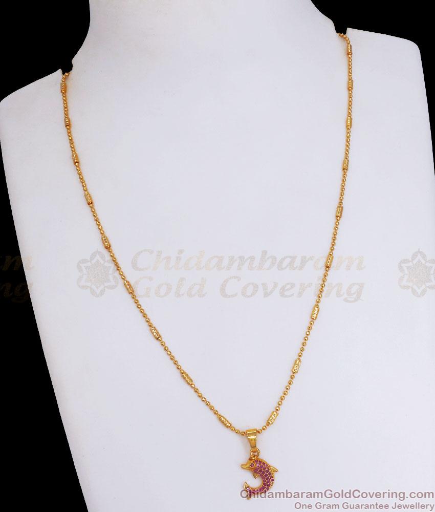 1 Gram Gold Small Pendant Dolphin Design With Mani Malai Chain SMDR2048