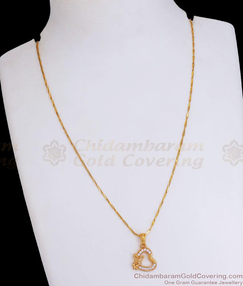 White Cz Stone Butterfly Gold Pendant Chain Designs Shop Online SMDR2049