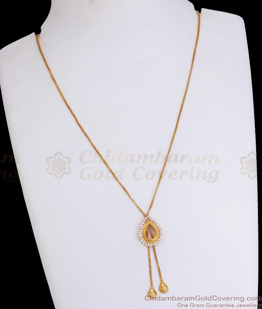 Stylish 1 Gram Gold Pendant Chain White Stone Hanging Beads Designs SMDR2054