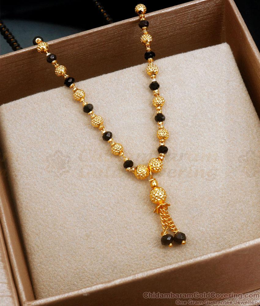 18 Inch Gold Plated Mangalsutra Black Beaded Single Line Designs SMDR2072