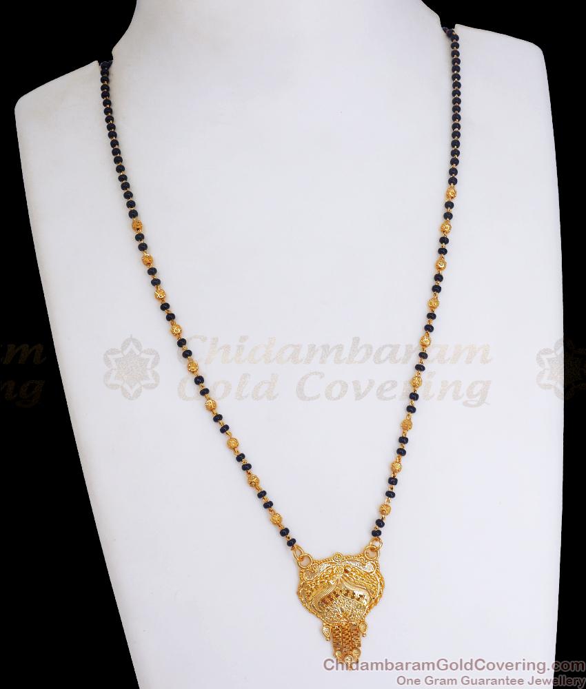 Traditional Gold Plated Thali Chain Black Beads Mangalsutra SMDR2077