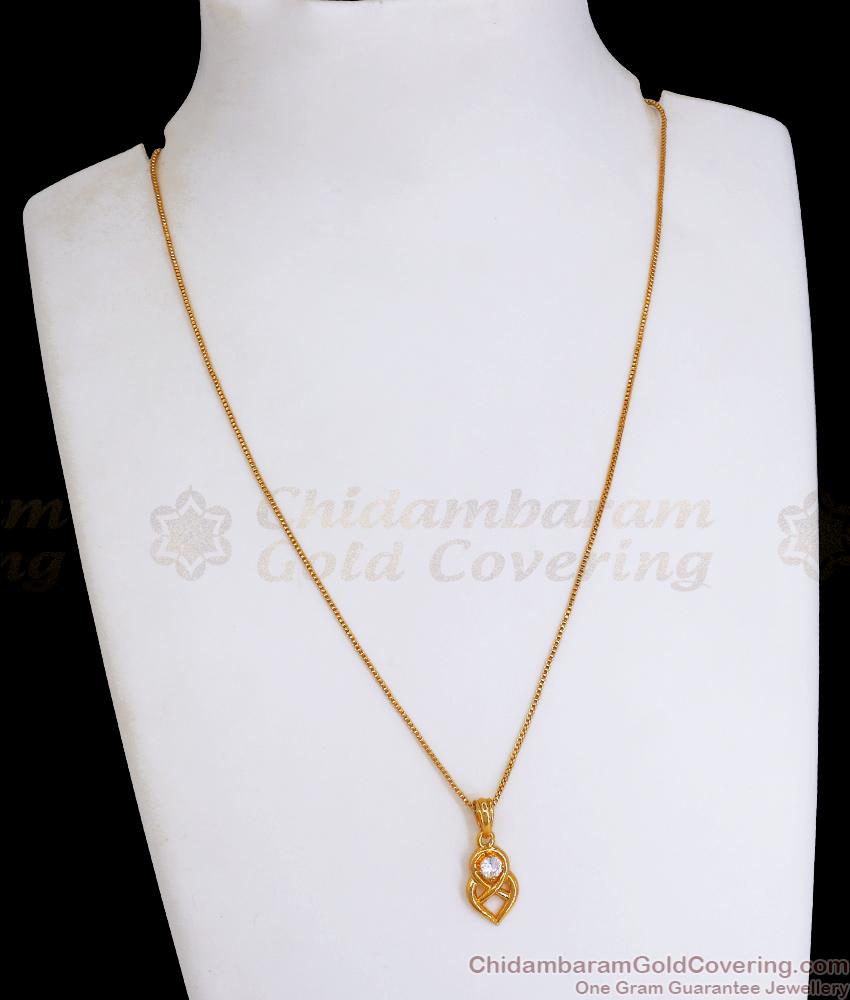 Elegant Gold Heart Pendant Chain White Ad Stone Collections SMDR2083