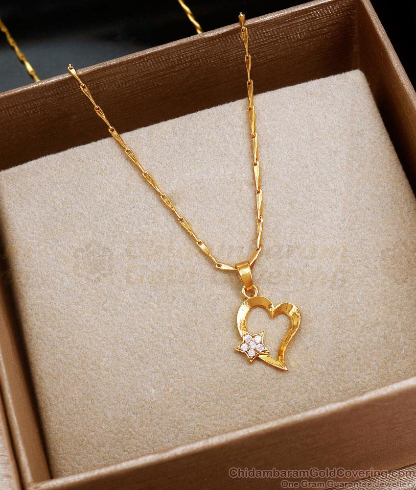 Valentine Special Gold Pendant Chain Heart White Stone Designs SMDR2095