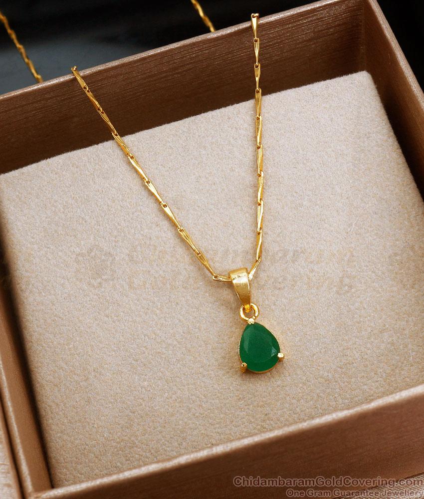 Single Emerald Stone Gold Imitation Pendant Chain Droplet Designs SMDR2097