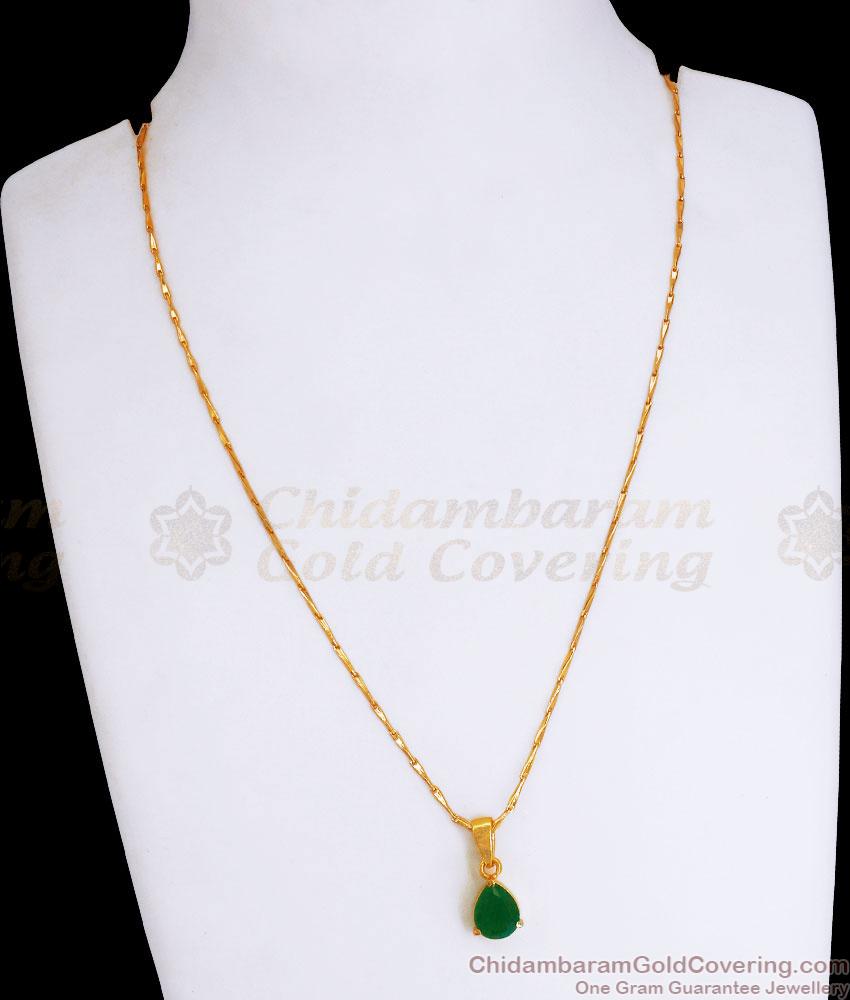 Single Emerald Stone Gold Imitation Pendant Chain Droplet Designs SMDR2097