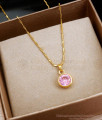 Sparkling Pink Stone Gold Plated Pendant Chain Regular Wear Designs SMDR2099