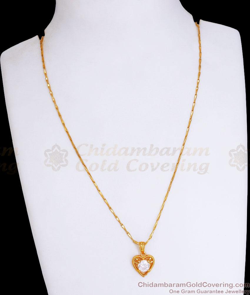 Daily Wear Heart Gold Imitation Pendant Chain White Stone Designs SMDR2100