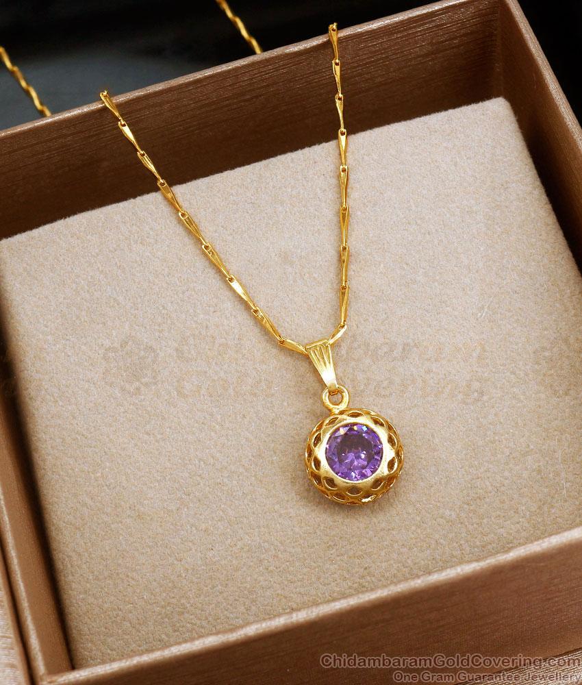 Uncut Amethyst Stone Gold Plated Pendant Chain Shop Online SMDR2101