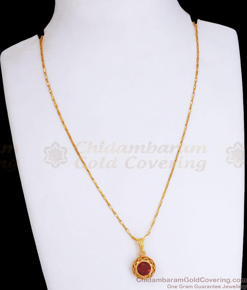 Stylish 1 Gram Gold Pendant Ruby Stone Wheat Chain Collections SMDR2102
