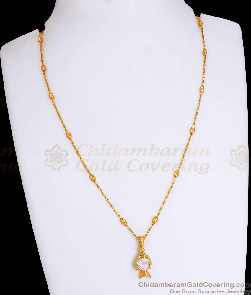Beautiful Fish White Stone Gold Pendant With Beaded Chain Pattern SMDR2109 Beautiful Fish White Stone Gold Pendant With Beaded Chain Pattern SMDR2109