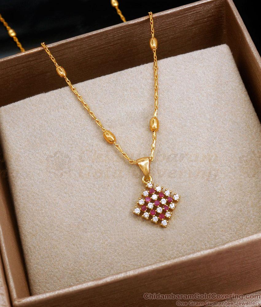 Womens Fashion Gold Plated Pendant Chain Ruby White Stone Designs SMDR2111