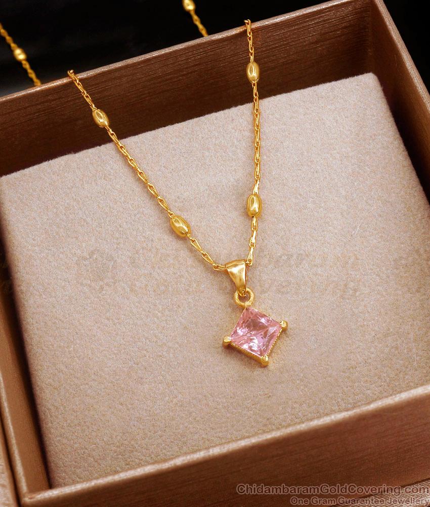 Stylish Pink Diamond Stone 1 Gram Gold Pendant Chain Collections SMDR2112 Stylish Pink Diamond Stone 1 Gram Gold Pendant Chain Collections SMDR2112