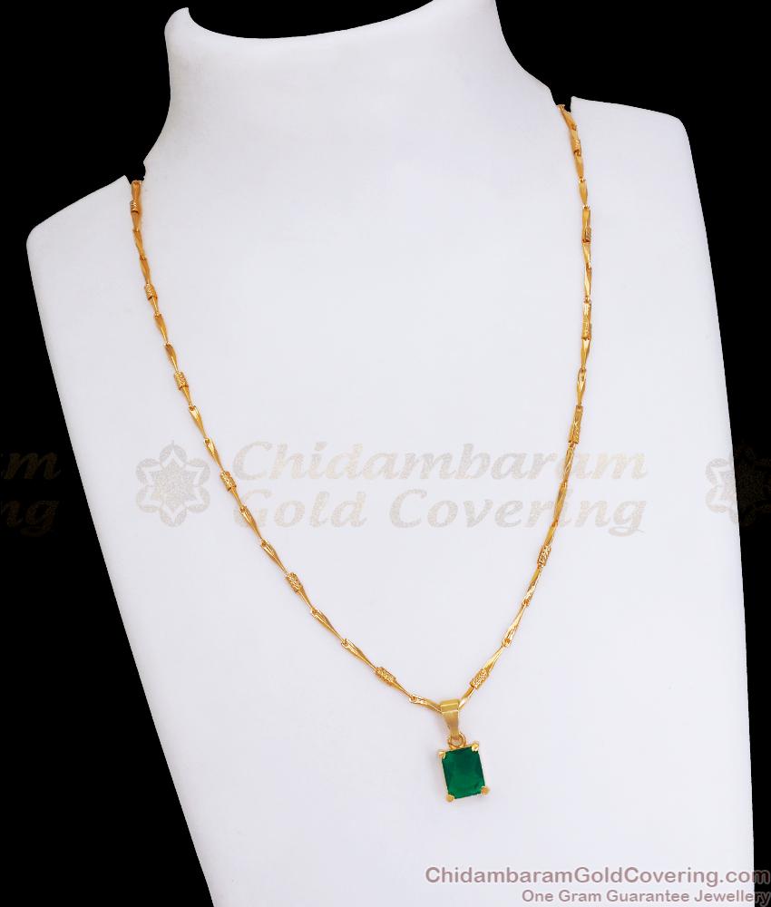 Single Emerald Stone Gold Pendant Chains Regular Wear Designs SMDR2122