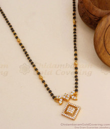 Single Line Black Beads Gold Mangalsutra Chain White Stone Designs SMDR2125