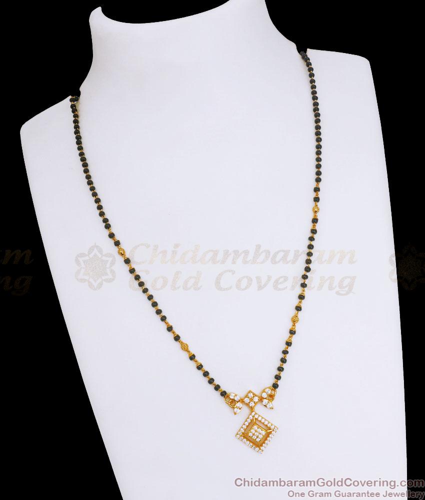 Single Line Black Beads Gold Mangalsutra Chain White Stone Designs SMDR2125