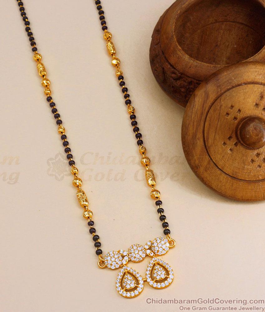 Latest White Stone Pendant Black Beaded Chain Mangalsutra Designs SMDR2128