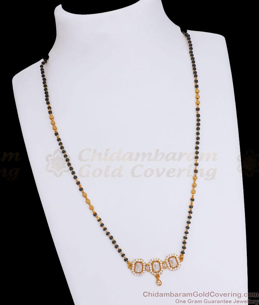 Beautiful Regular Use Gold Mangalsutra Chain White Stone Designs SMDR2133