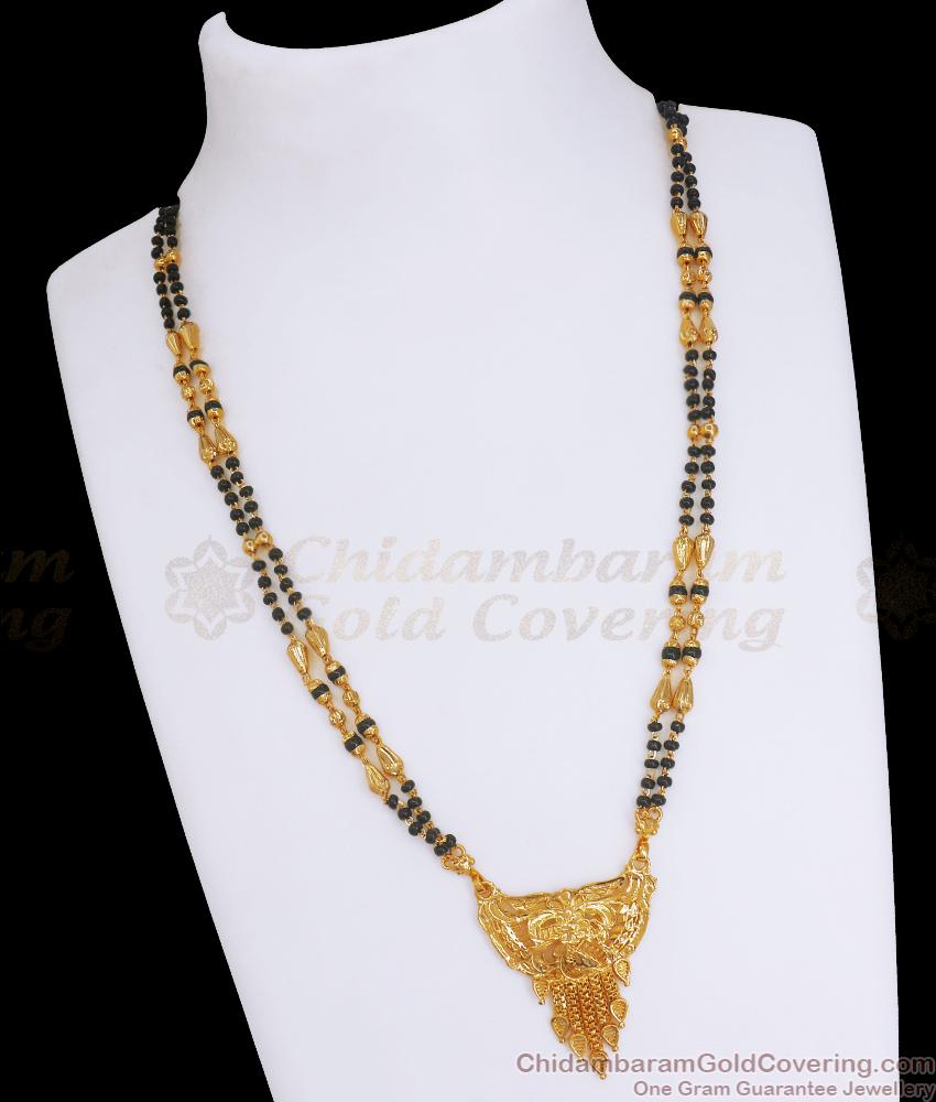 Black Beaded 2 Line Gold Mangalsutra Small Dollar Chain Designs Shop Online SMDR2135