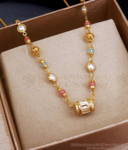 Bengali Type Gram Gold Locket Chain Zircon Stone Necklace SMDR2144