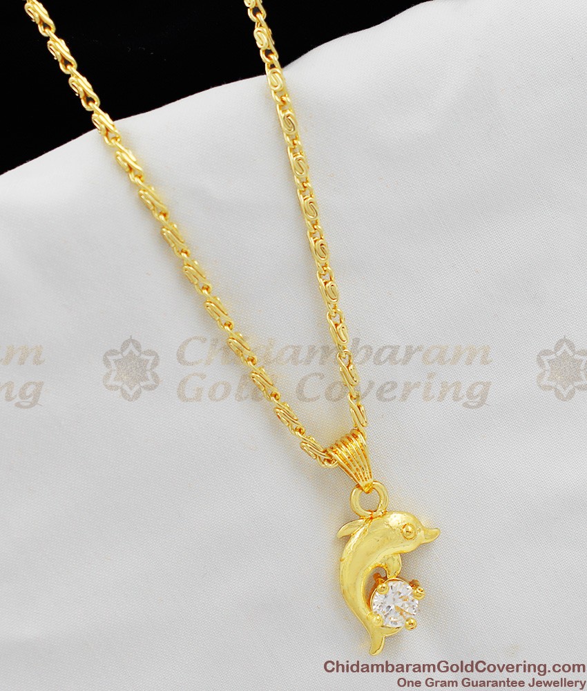 Dolphin Design White Stone Gold Pendant For Girls SMDR219